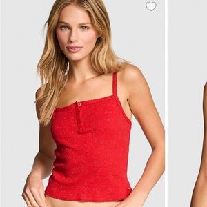 Red Women's pointelle Henley cami